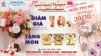 GIẢM 10% TẤT CẢ CÁC TIỆC LIÊN HOAN CHÚC MỪNG NGÀY PHỤ NỮ VIỆT NAM 20-10